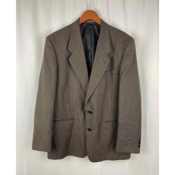 Alfani 100% Wool Macy's Men's 41 R Blazer Houndstooth Check Sport Jacket Brown - Picture 1 of 10